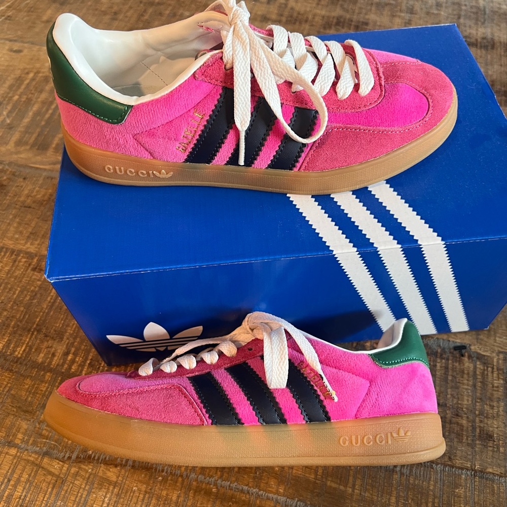 Gucci Adidas, made in Italy Pink and Green Sneakers
